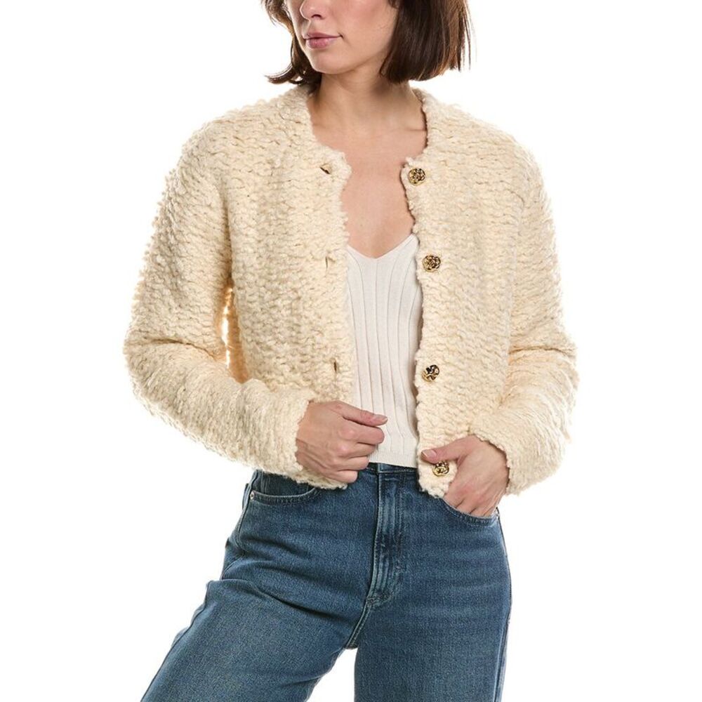 Frame Denim Womens Frame The Shag Wool-Blend Cardigan, White